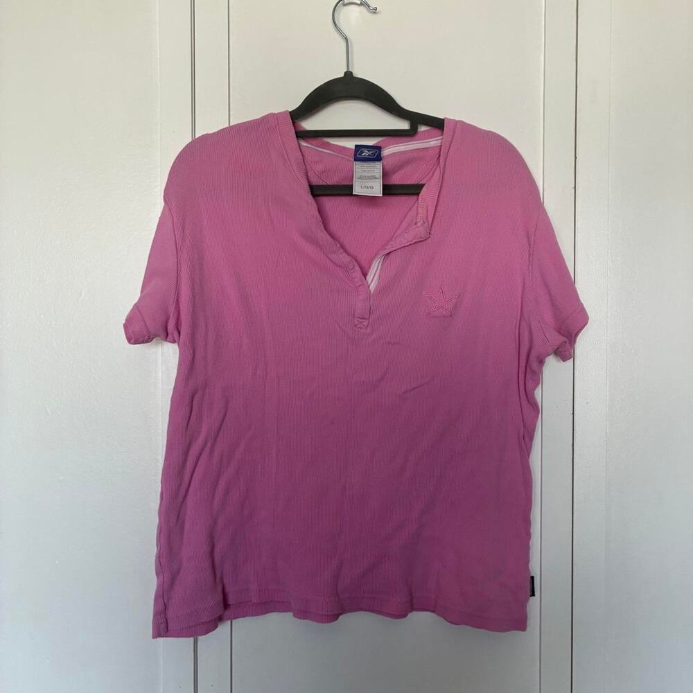 Reebok pink cotton henley shirt